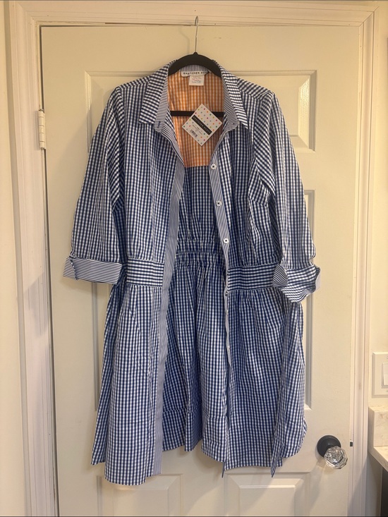Gretchen Scott Designs Dresses & Skirts - Gretchen Scott Blue and Orange Gingham Shirtdress